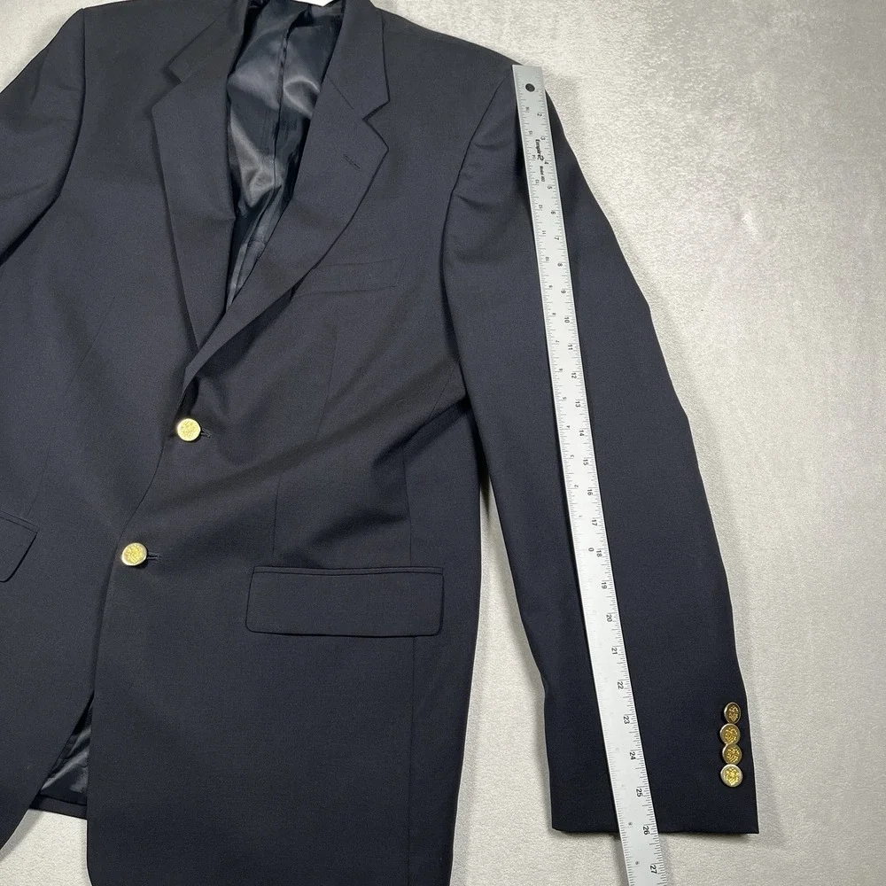 Versini Men's Blazer Sport Coat Size 41L Black 100% Wool 2 Gold Button *EUC